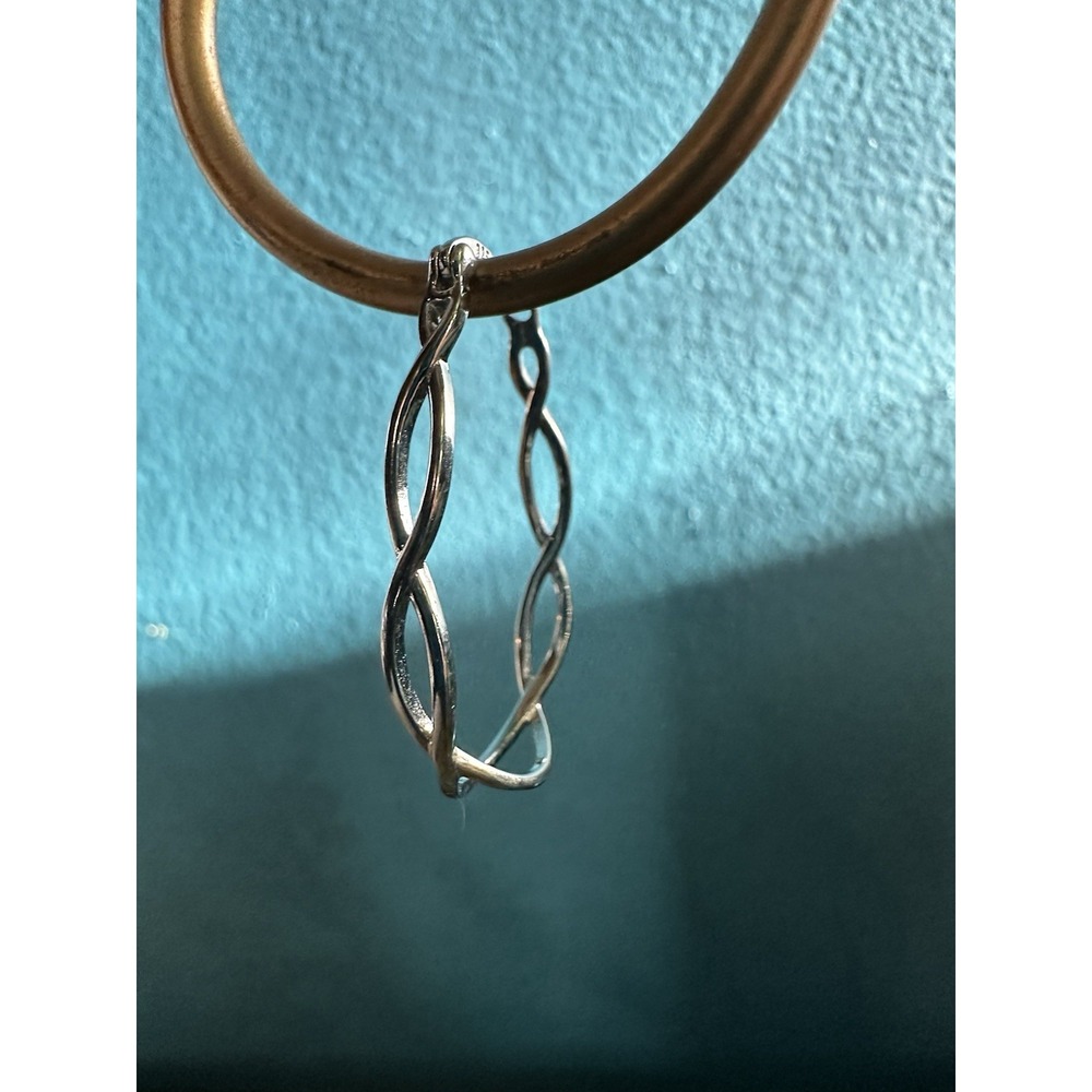 Sterling Silver 925 Twisted Oval Hoop Earrings, Butterfly Closure - Picture 4 of 4